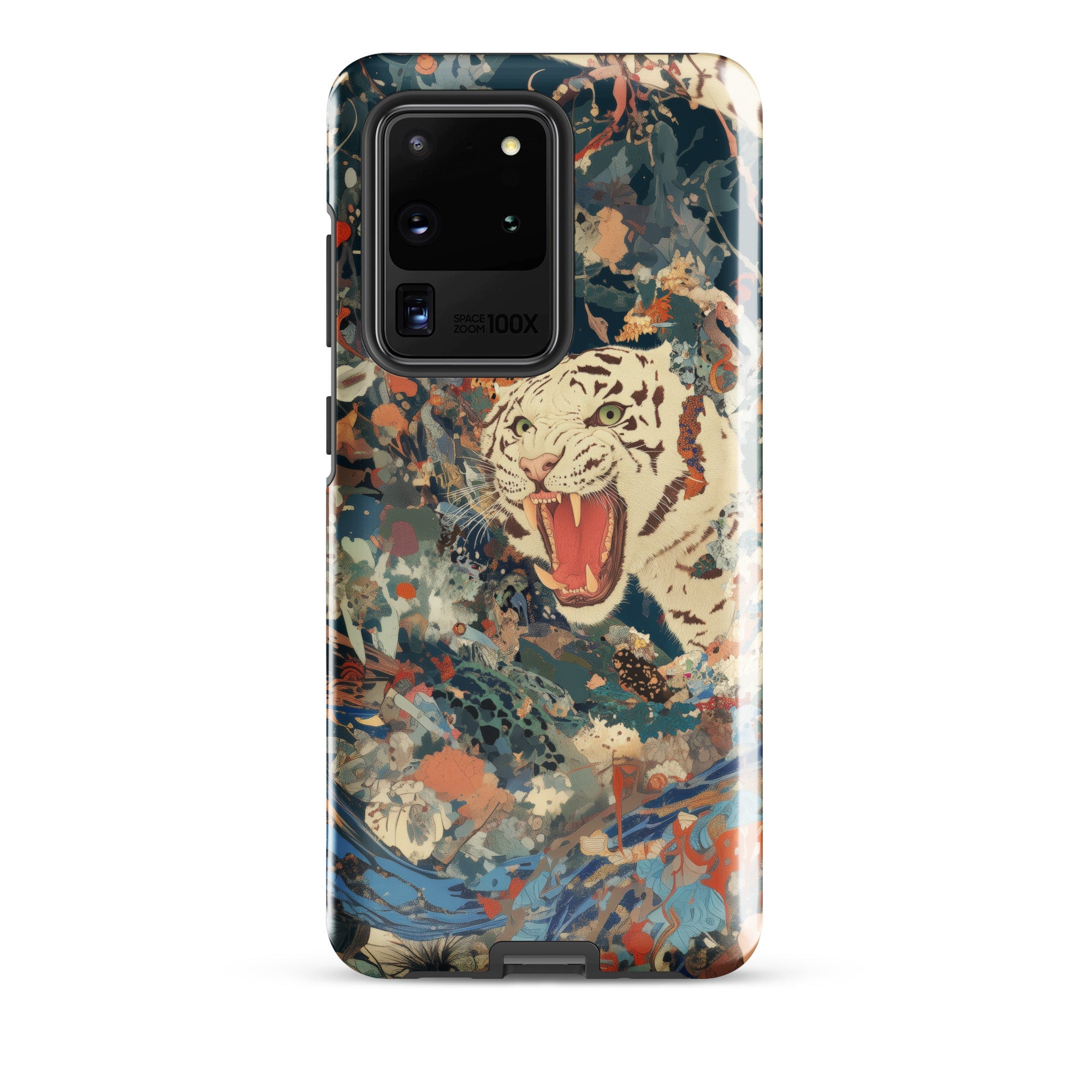 Velvet Rogue Surreal White Tiger Art Samsung Case, Galaxy S20 Ultra / Gloss, Smartphone Case Artistic Depiction Tiger Amidst Abstract