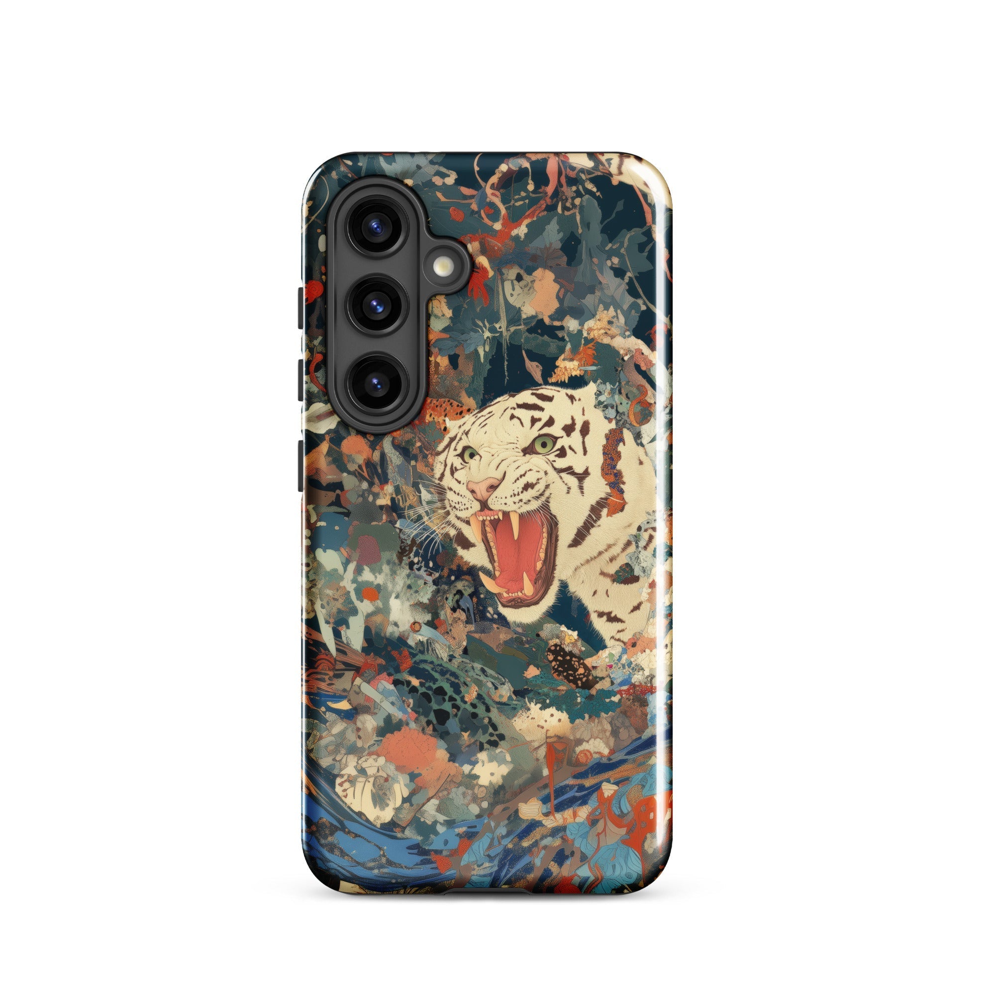 Velvet Rogue Surreal White Tiger Art Samsung Case, Galaxy S24 / Gloss, Phone Case White Tiger Amidst Colorful Abstract Design
