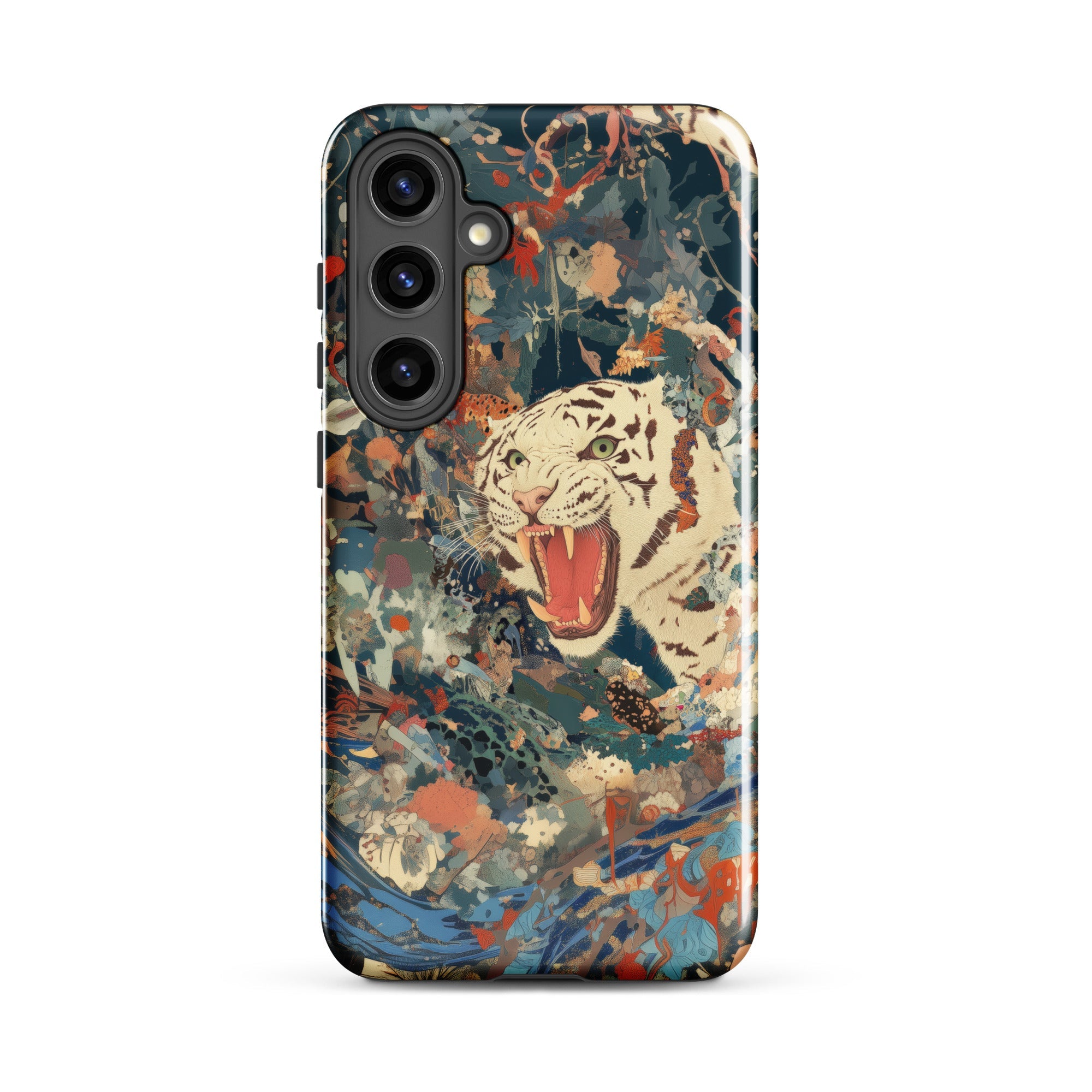 Velvet Rogue Surreal White Tiger Art Samsung Case, Galaxy S24 Plus / Gloss, Smartphone Case Artistic Depiction Tiger Amidst Abstract Foliage