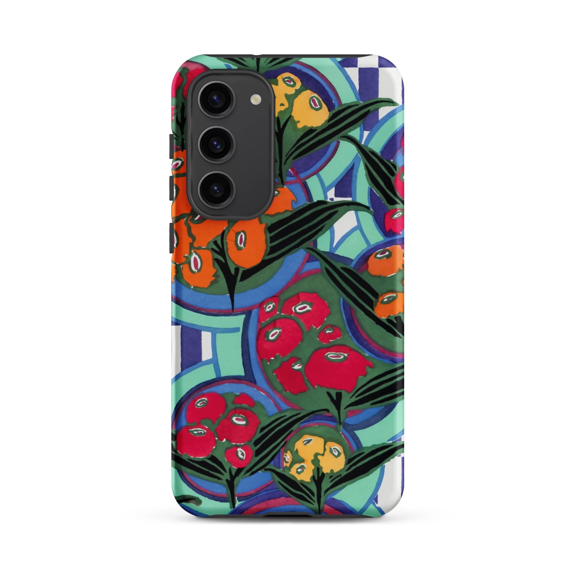 Vibrant Floral Aesthetic E.a. Séguy Samsung Case, Galaxy S23 Plus / Matte, Smartphone Case Vibrant Floral Geometric Pattern Red Orange