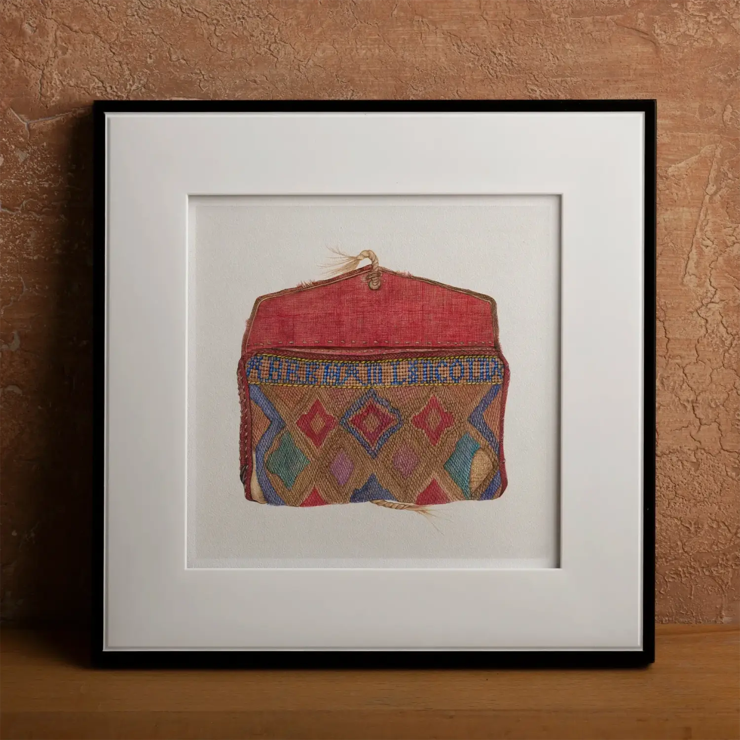 Vibrant handwoven pouch in fashion art print style with geometric patterns