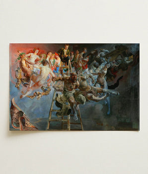 Dynamic Oil-painted Canvas Chaotic Scene Numerous Figures Motion Jacek Malczewski Art, Print, Undefined Void