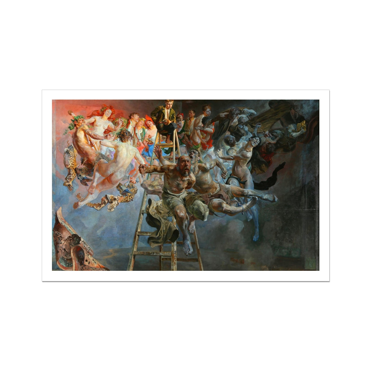 Vicious Circle - Jacek Malczewski Art Print, Dramatic Painting Man Ladder Mural Figures Light Darkness