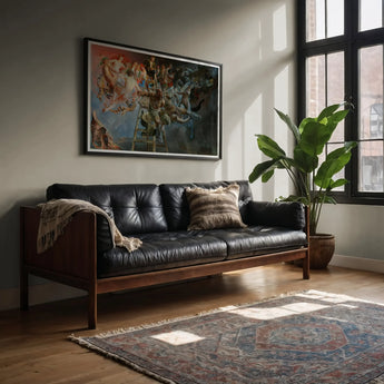 Vicious Circle - Jacek Malczewski Art Print, Tufted Black Leather Sofa Wooden Frame