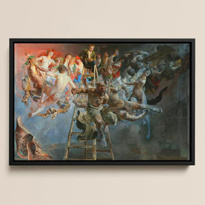Vicious Circle - Jacek Malczewski Framed Canvas, 18x12’’ / 46x31cm / Black Floating Frame, Framed Oil Painting Mythological Scene Ladder