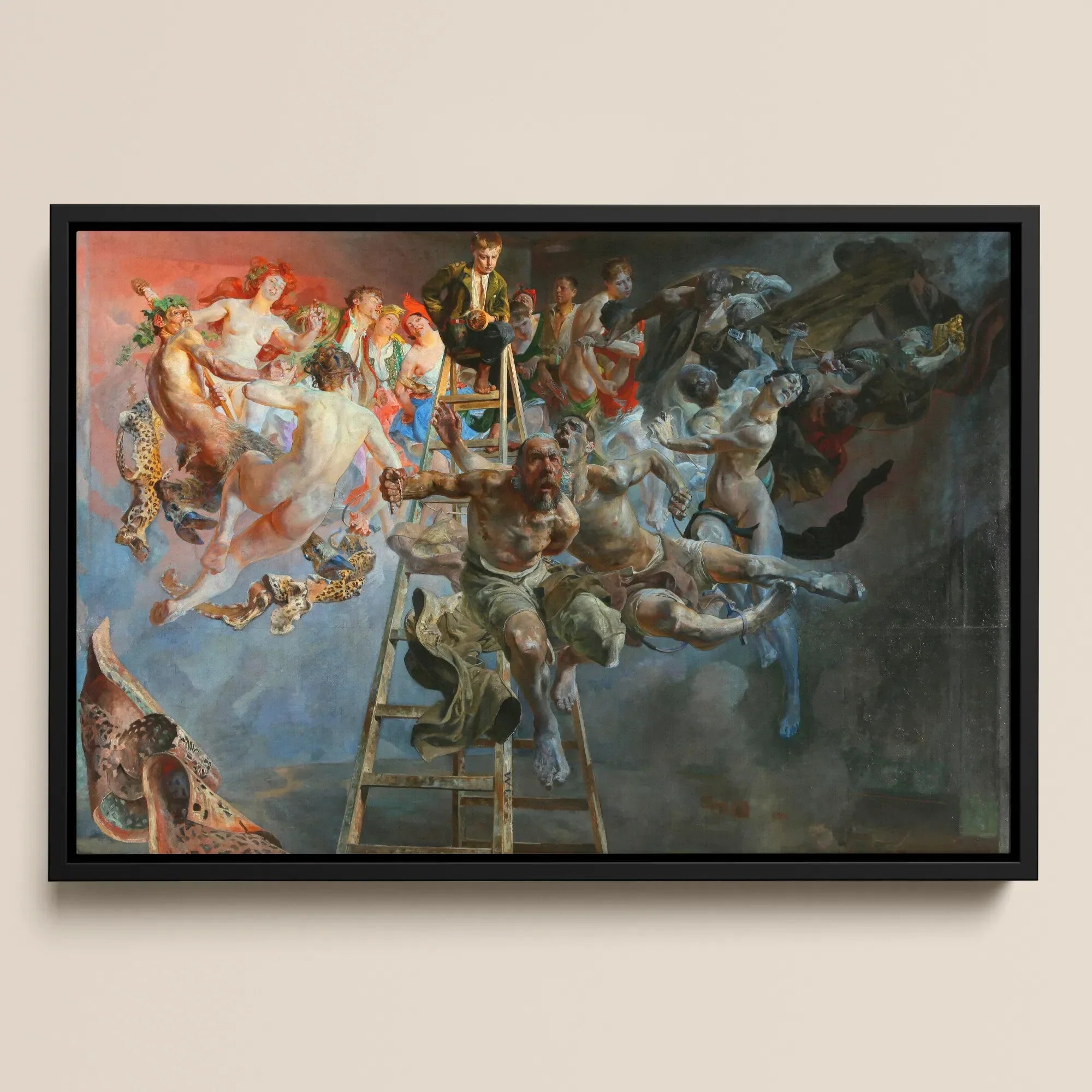 Vicious Circle - Jacek Malczewski Framed Canvas, 18x12’’ / 46x31cm / Black Floating Frame, Framed Oil Painting Mythological Scene Ladder