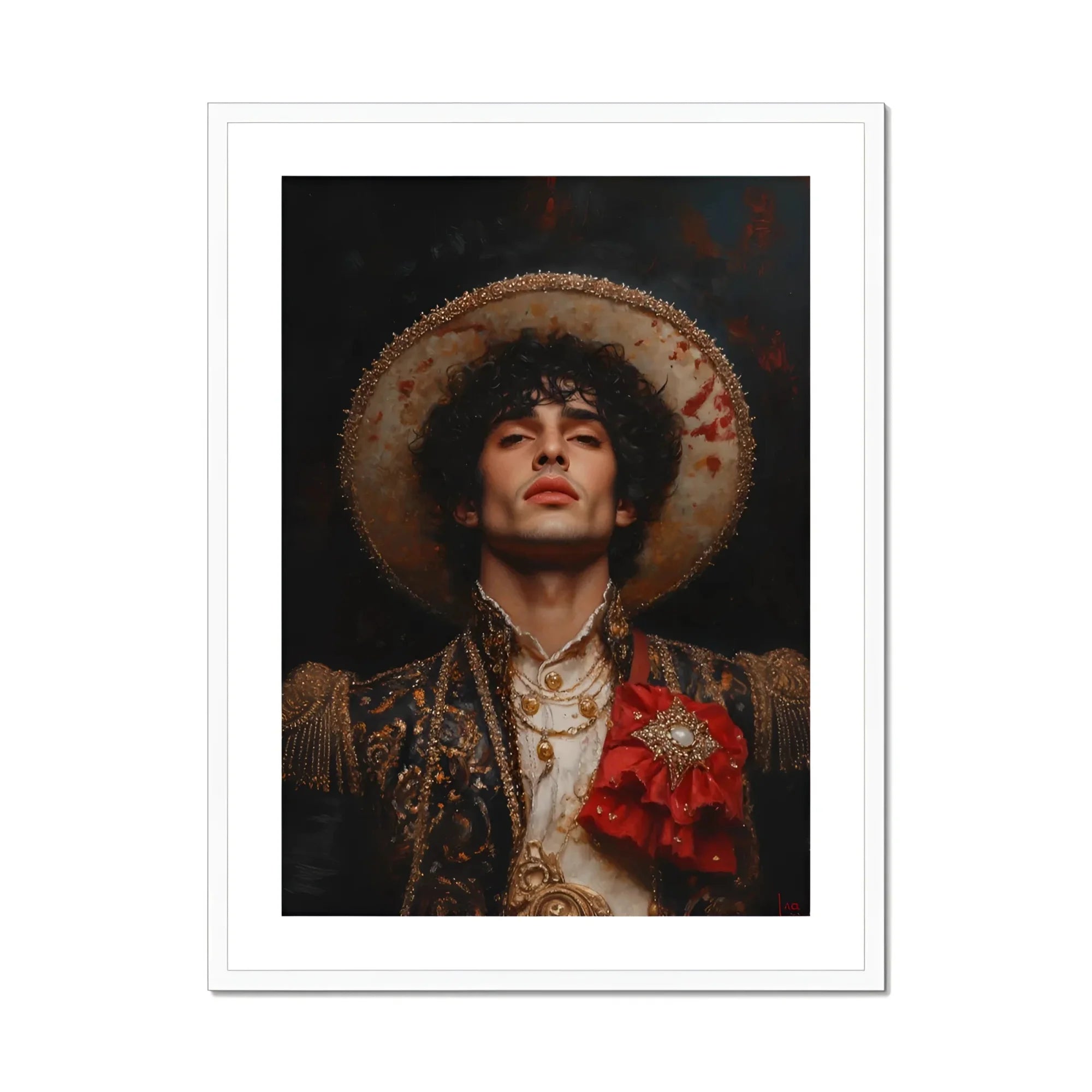 Victor - Gay Matador Art Print, Dramatic Portrait Ornate Military-style Jacket Straw Hat Red