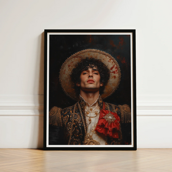 Framed Portrait Prince Ornate Gold-embellished Military-style Jacket Red Gay Matador Art, Victor’s Electric Presence, Obliterates Hetero