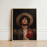 Framed Portrait Man Ornate Darkly Embroidered Attire Gold Gay Matador Art, Victor’s Electric Presence, Obliterates Hetero Bullfighting