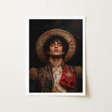 Victor - Gay Matador Art Print / Canvas Framed Portrait Man Ornate Dark Gold-embroidered Attire Wide-brimmed, Victor’s Electric Presence,