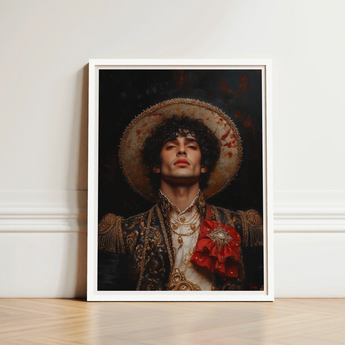 Framed Portrait Prince Ornate Gold-embellished Attire Wide-brimmed Hat Gay Matador Art, Victor’s Electric Presence, Obliterates Hetero