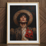 Victor - Gay Matador Art Print / Canvas Framed Portrait Man Ornate Dark Gold-embroidered Attire Wide-brimmed Gay Matador Art, Victor’s