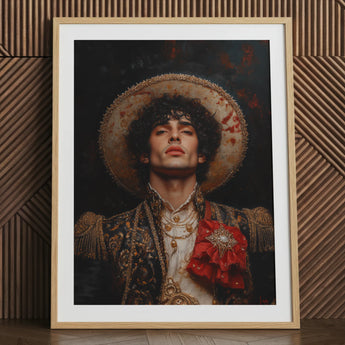 Victor - Gay Matador Art Print / Canvas Framed Portrait Man Ornate Dark Gold-embroidered Attire Wide-brimmed Gay Matador Art, Victor’s
