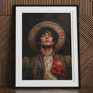 Victor - Gay Matador Art Print, Framed Portrait Person Ornate Hat Embellished Jacket Jewelry