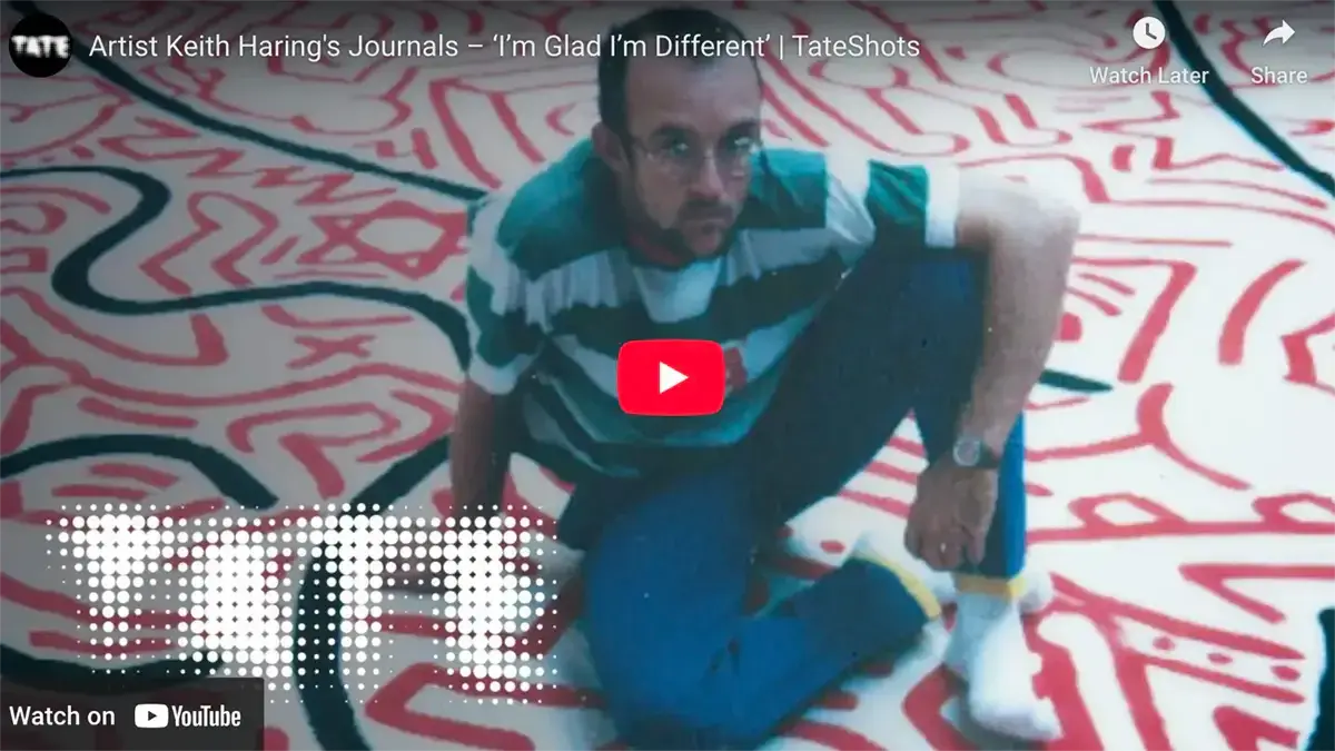 Video still of Keith Haring documentary highlighting gay pop art and queer subversion
