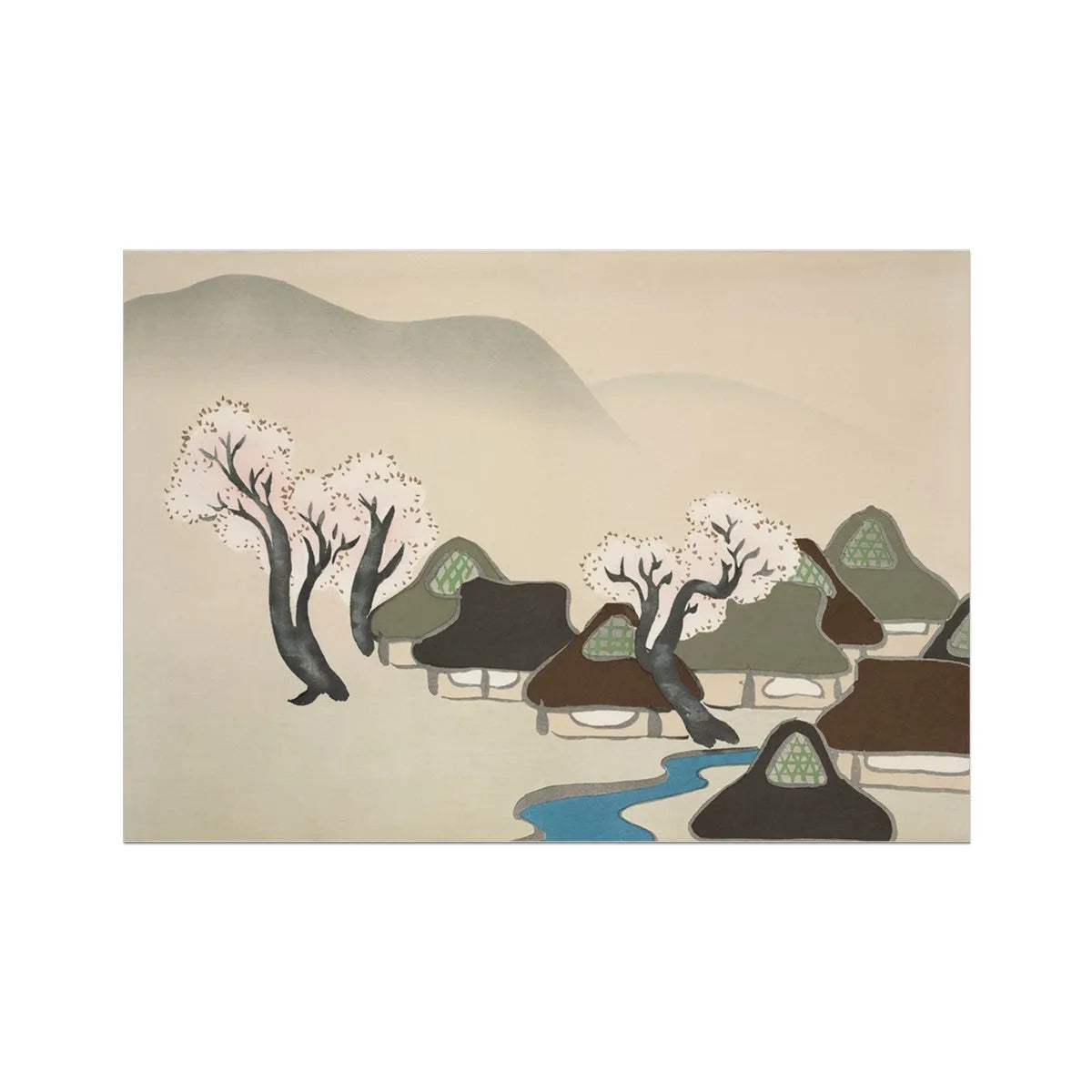 Village With Cherry Blossoms By Kamisaka Sekka Fine Art Print - 40’x28’ - Posters Prints & Visual Artwork