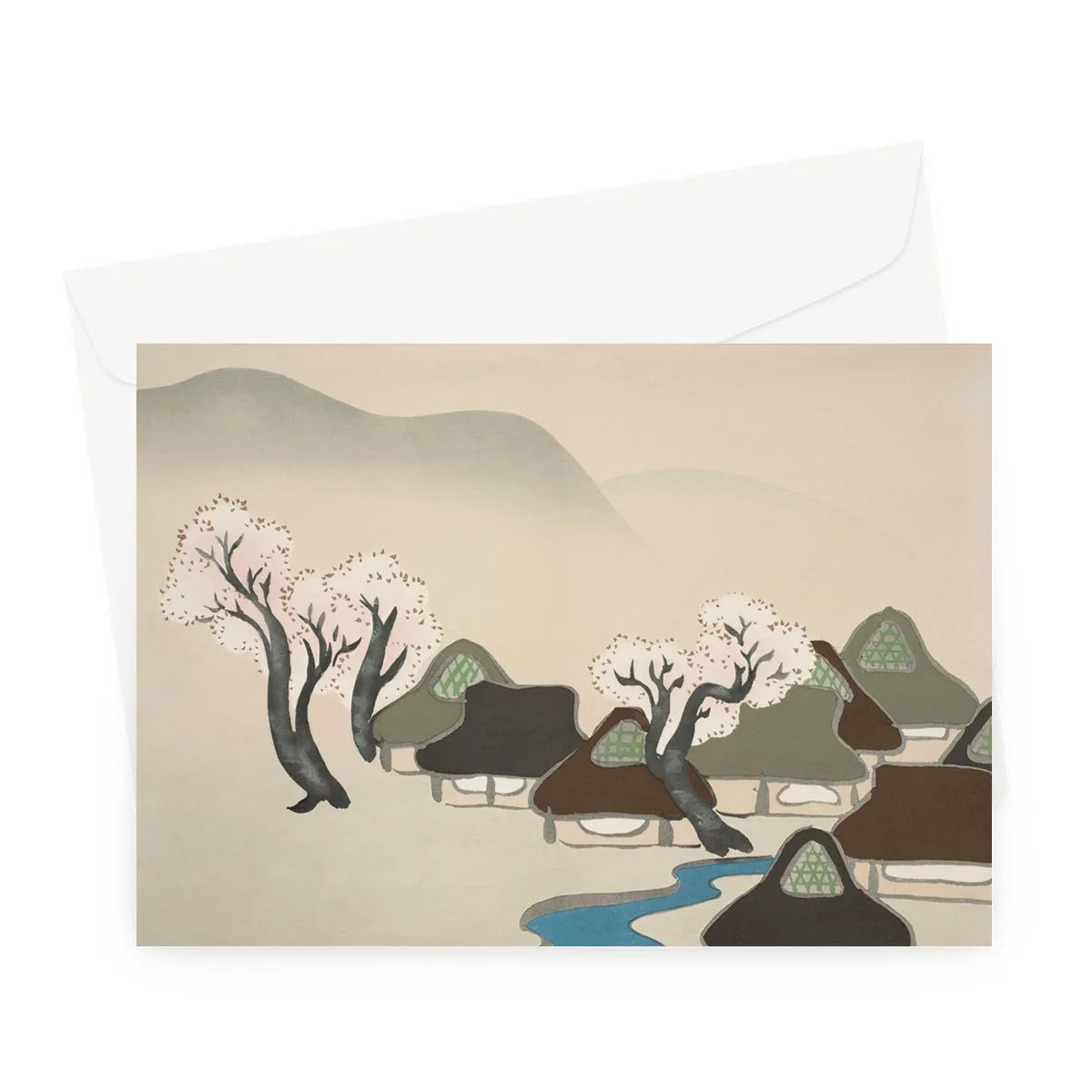 Village With Cherry Blossoms By Kamisaka Sekka Greeting Card - A5 Landscape / 1 Card - Greeting & Note Cards