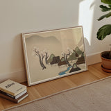 Village Cherry Blossoms - Kamisaka Sekka Meiji Art Print, Framed Artwork Minimalist Landscape Trees Animals Water