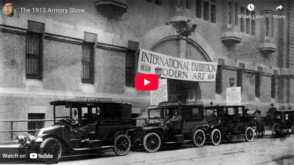 Vintage cars outside exhibition hall in Lake George from the Alfred Stieglitz collection