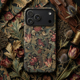Vintage Floral Pattern Phone Case Dark Green Burgundy Floral-patterned Intricate Botanical Flemish Tapestry Traditions, Burgundy-crimson