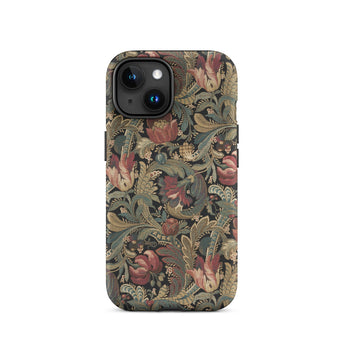 Vintage Floral Pattern Phone Case Iphone 15 / Matte Vintage-inspired Intricate Red Green Gold Flemish Tapestry Traditions, Burgundy-crimson