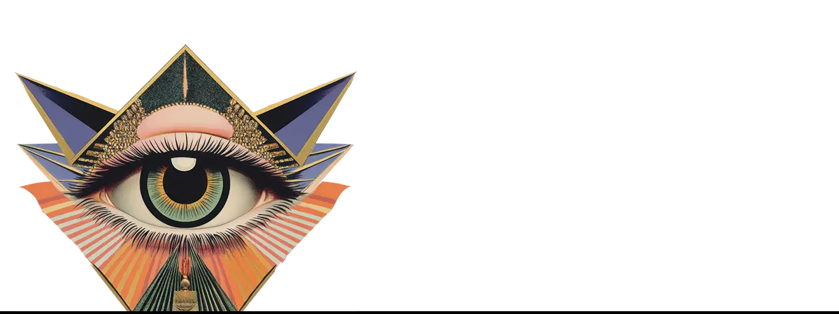 Illuminati-style eye with pyramid fashion art print inspired by 1930s lace gloves and modern rococo era