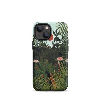 Virgin Forest - Henri Rousseau Phone Case Iphone 13 Mini / Matte Vibrant Jungle-themed Phone Case Lush Green Foliage Pink Virgin Forest