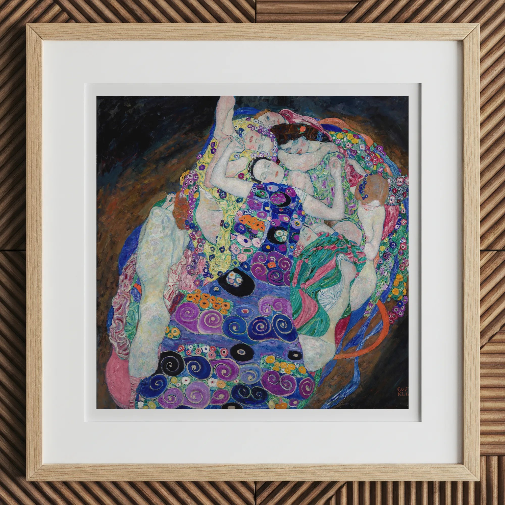 The Virgin - Gustav Klimt Symbolist Art Nouveau Print, 12x12’’ / 31x31cm / Natural Frame, Framed Reproduction Gustav Klimt’s Maiden Painting