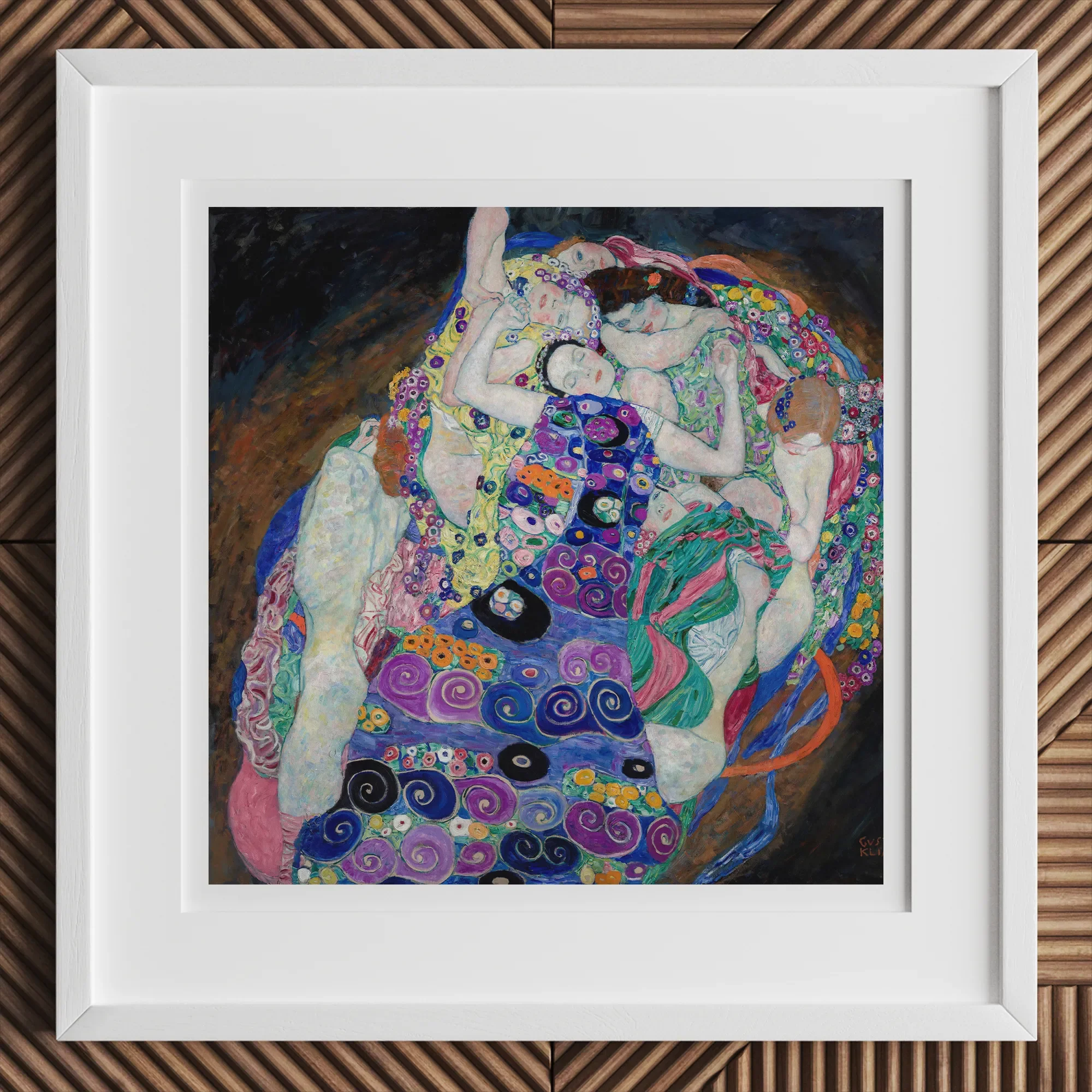The Virgin - Gustav Klimt Symbolist Art Nouveau Print, 12x12’’ / 31x31cm / White Frame, Framed Reproduction Gustav Klimt’s Three Ages Woman