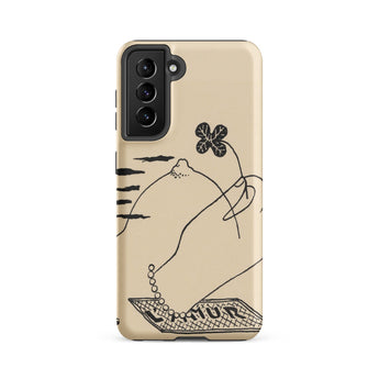 Volcano - Mikulas Galanda Samsung Case, Galaxy S21 Fe / Matte, Beige Smartphone Case Black Line Art Hand Four-leaf