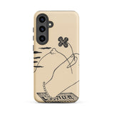 Volcano - Mikulas Galanda Samsung Case, Galaxy S24 Plus / Matte, Beige Smartphone Case Black Line Art Hand Four-leaf