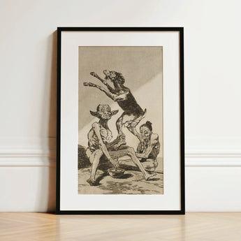Wait ?Til You’ve been Anointed - Francisco De Goya Art Print / Canvas Black-framed Artwork Detailed Grotesque Figures Dog Sepia Tones Goya