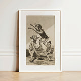 Wait ?Til You’ve been Anointed - Francisco De Goya Art Print / Canvas Framed Black-and-white Grotesque Figures Dog Enclosed Simple White Goya