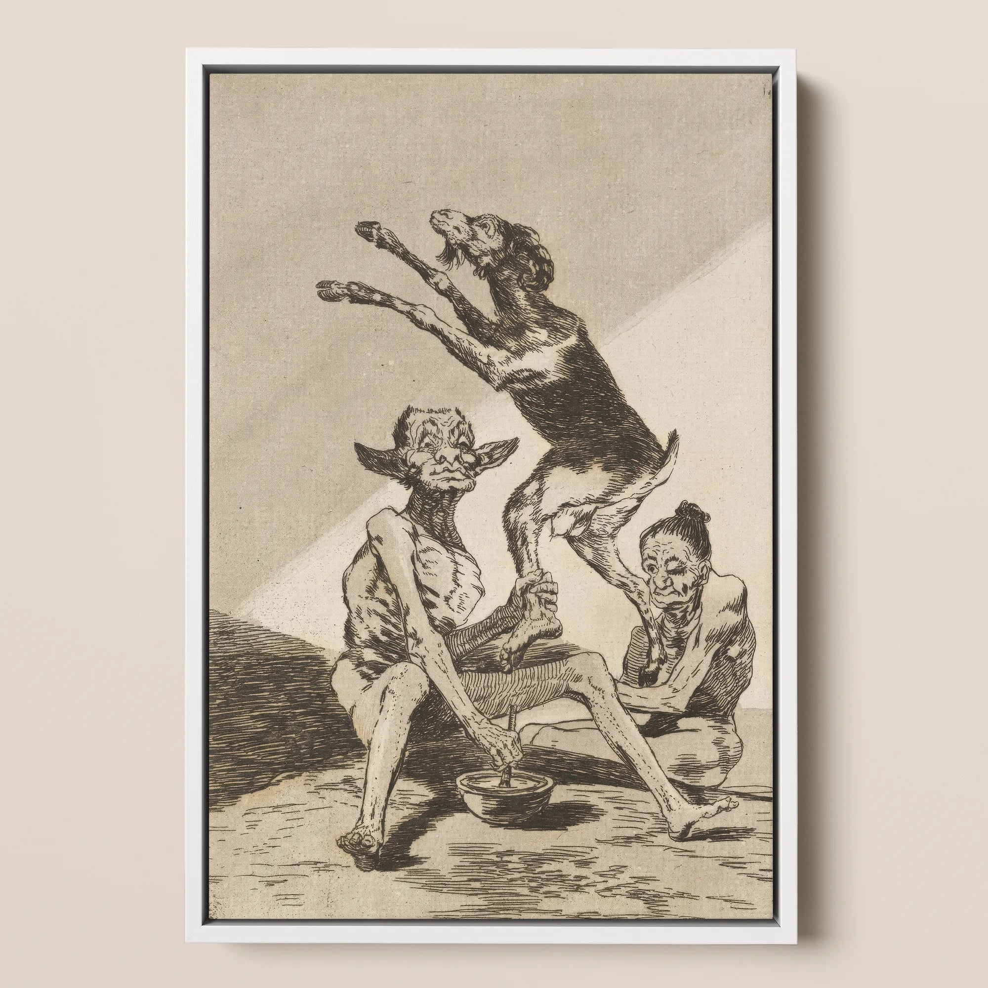 Wait ?Til You’ve been Anointed - Francisco De Goya Framed Canvas, 12x18’’ / 31x46cm / White Floating Frame, Framed Goya Satanic Ritual Goat T