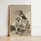 Framed Black-and-white Grotesque Figures Dog Enclosed Light Wood Goya Art Print, Air Hums