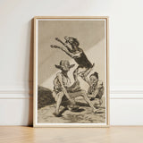 Framed Black-and-white Grotesque Figures Dog Enclosed Light Wood Goya Art Print, Air Hums