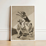 Framed Black-and-white Surreal Scene Grotesque Figures Dog Enclosed Goya Art Print, Air Hums