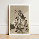 Framed Black-and-white Grotesque Figures Dog Enclosed Simple White Goya Art Print, Air Hums