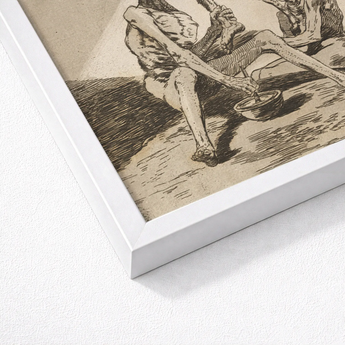 White Framed Artwork Sepia-toned Skeletal Figures Antique Detailed Goya Art Print, Air Hums