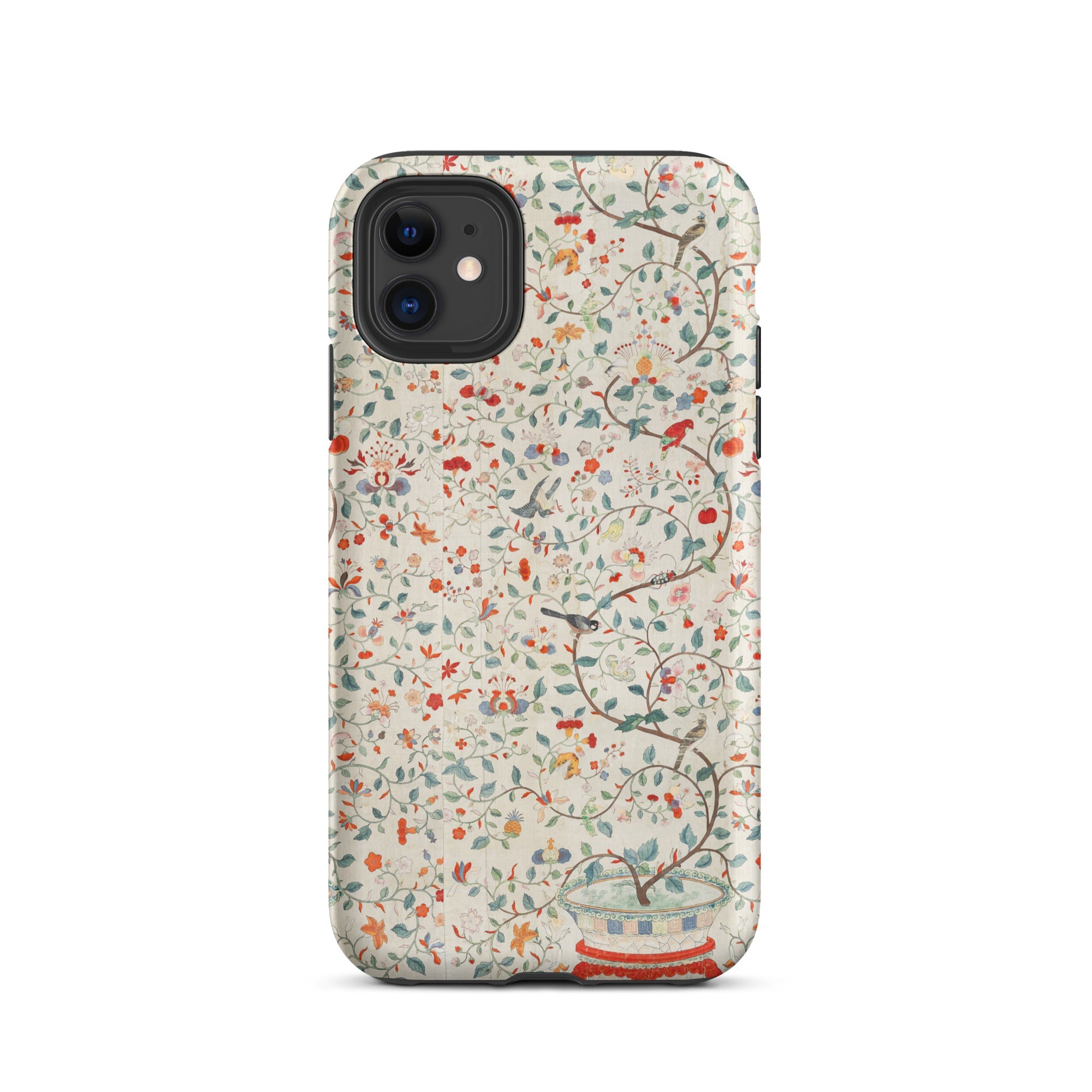 Wall Panel with Garden Urn - Painted Silk Iphone Case, 11 / Matte, Floral Bird Patterned Phone Case