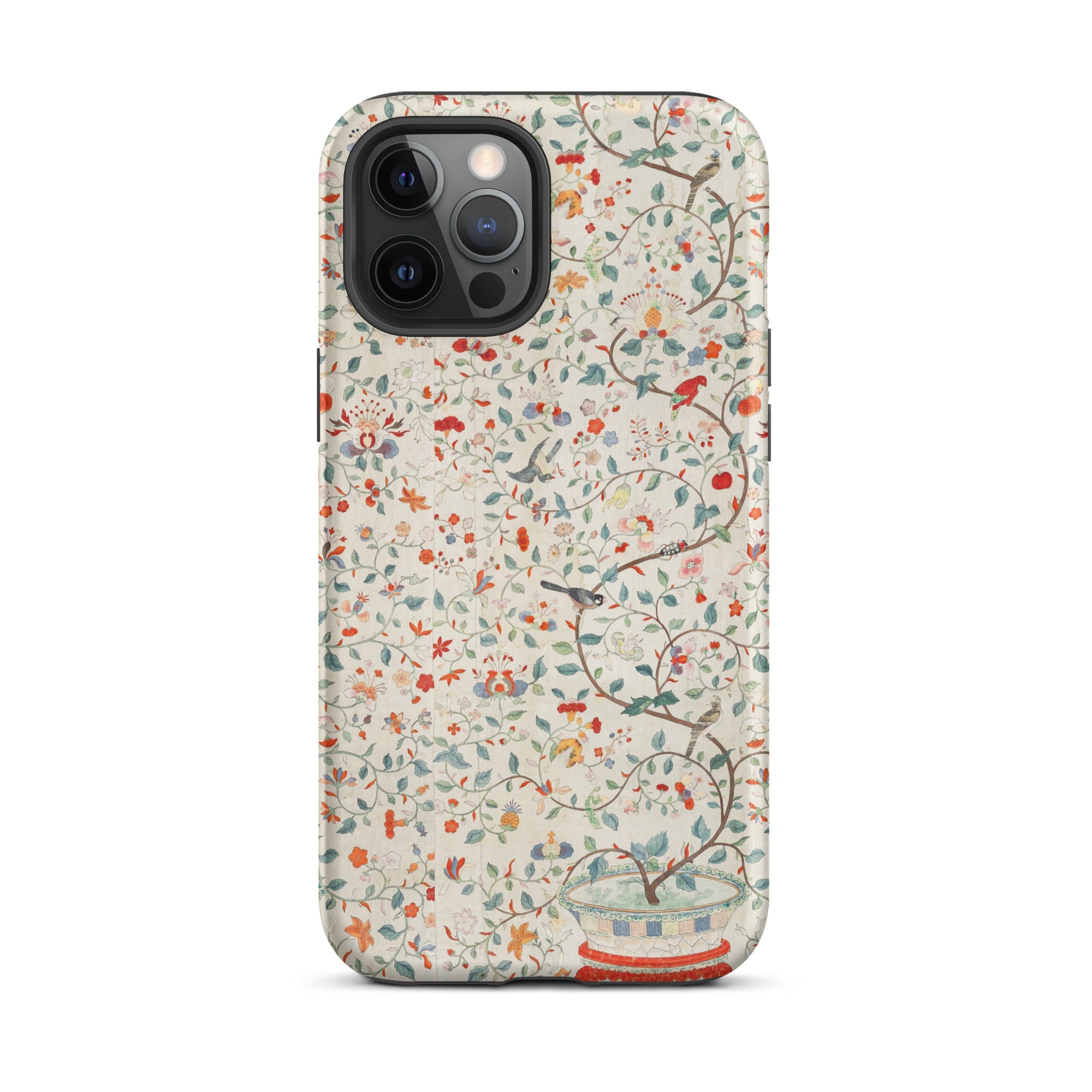 Wall Panel with Garden Urn - Painted Silk Iphone Case, 12 Pro Max / Matte, Floral Bird Patterned Phone Case