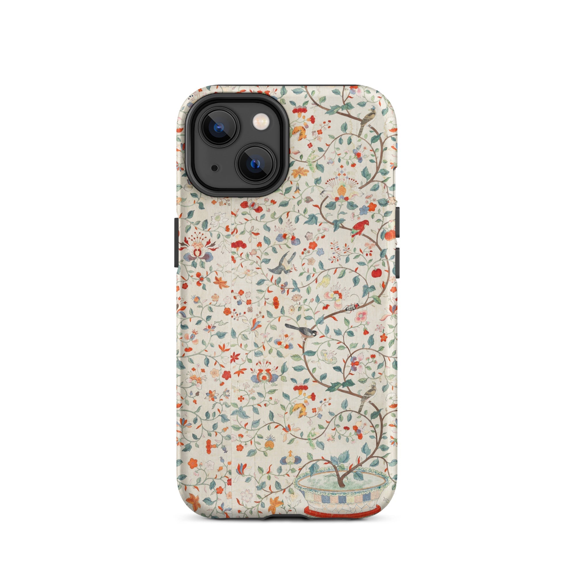 Wall Panel with Garden Urn Painted Silk Iphone Case, 14 / Matte, Floral Bird Patterned Phone Case