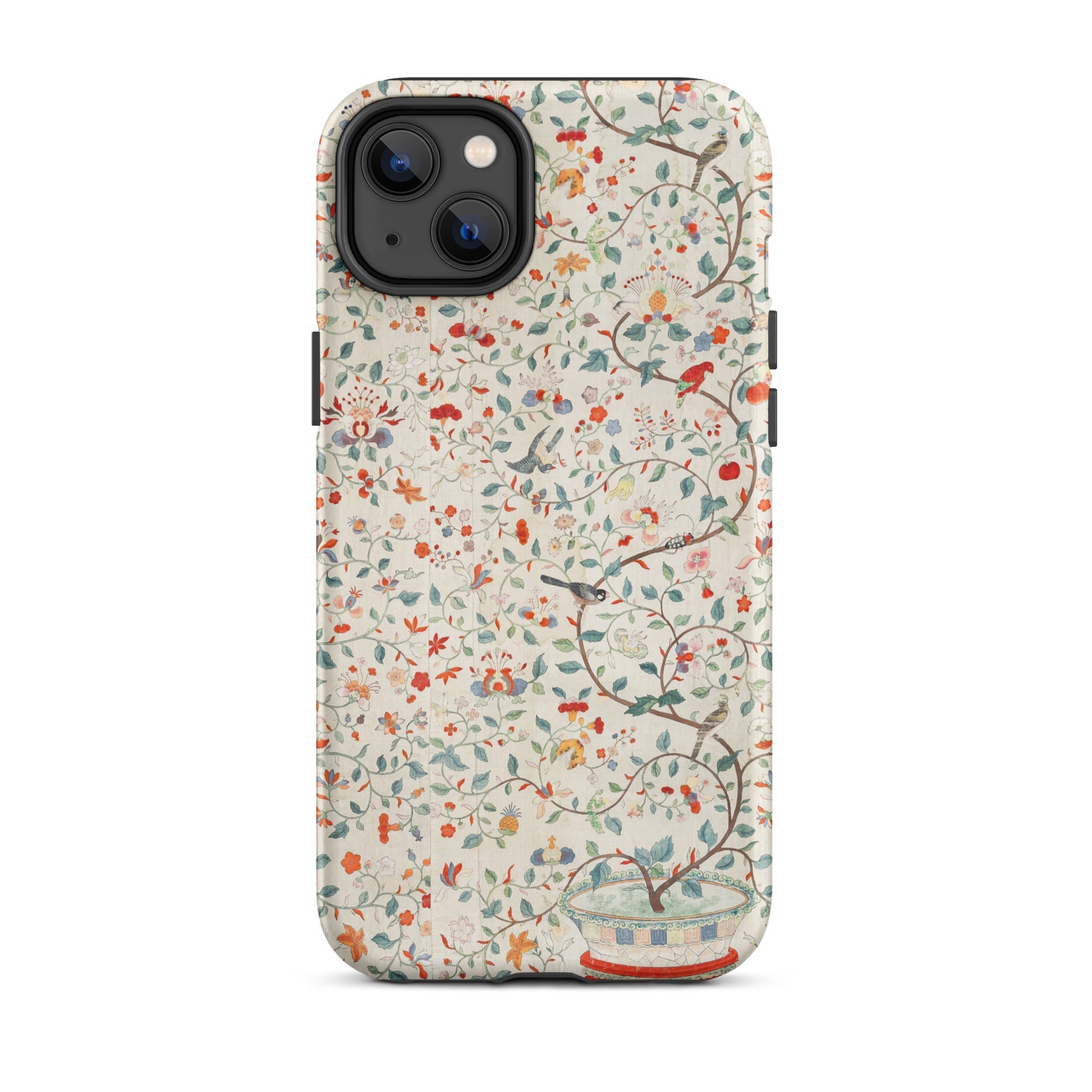 Wall Panel with Garden Urn Painted Silk Iphone Case, 14 Plus / Matte, Floral Bird Patterned Phone Case
