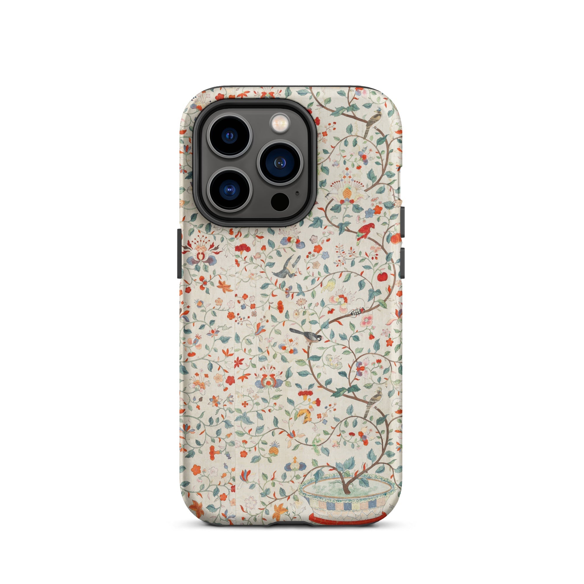 Wall Panel with Garden Urn Painted Silk Iphone Case, 14 Pro / Matte, Floral Bird Patterned Phone Case
