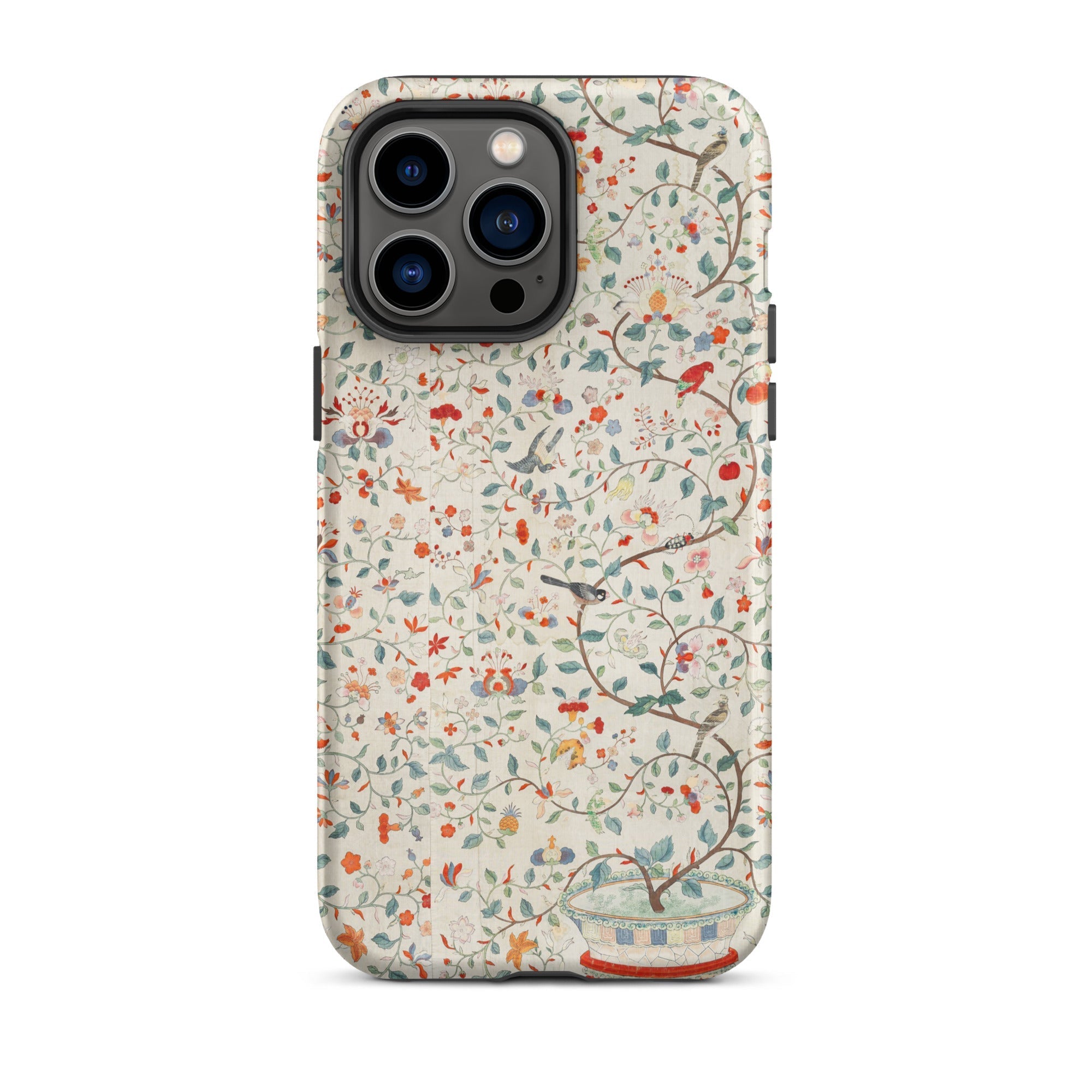 Wall Panel with Garden Urn Painted Silk Iphone Case, 14 Pro Max / Matte, Floral Bird Patterned Phone Case