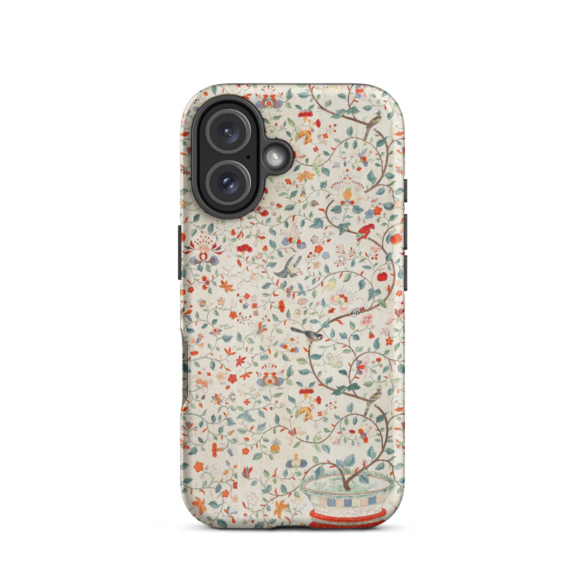 Wall Panel with Garden Urn Painted Silk Iphone Case, 16 / Matte, Floral Bird Patterned Phone Case