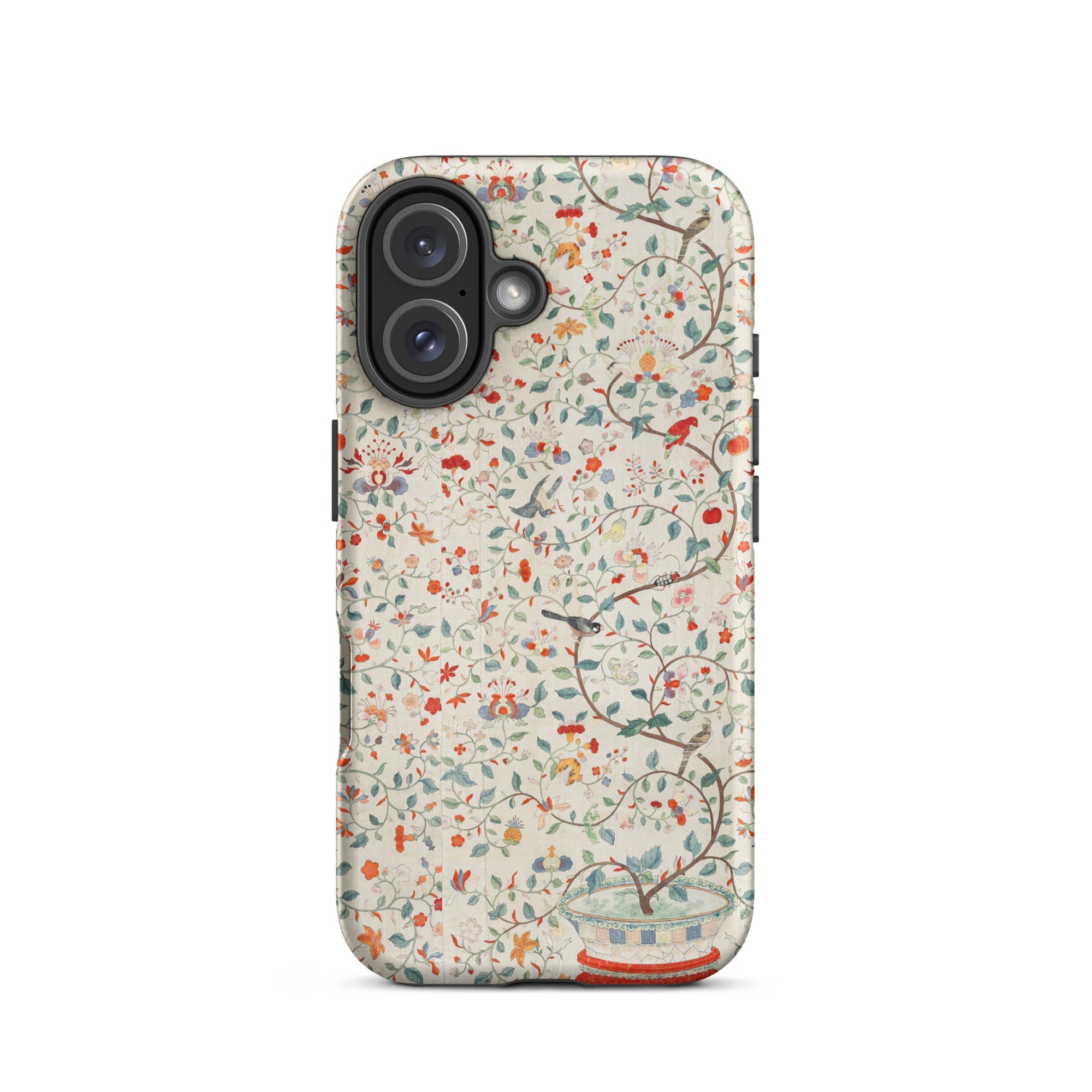 Wall Panel with Garden Urn - Painted Silk Iphone Case, 16 / Matte, Floral Bird Patterned Phone Case