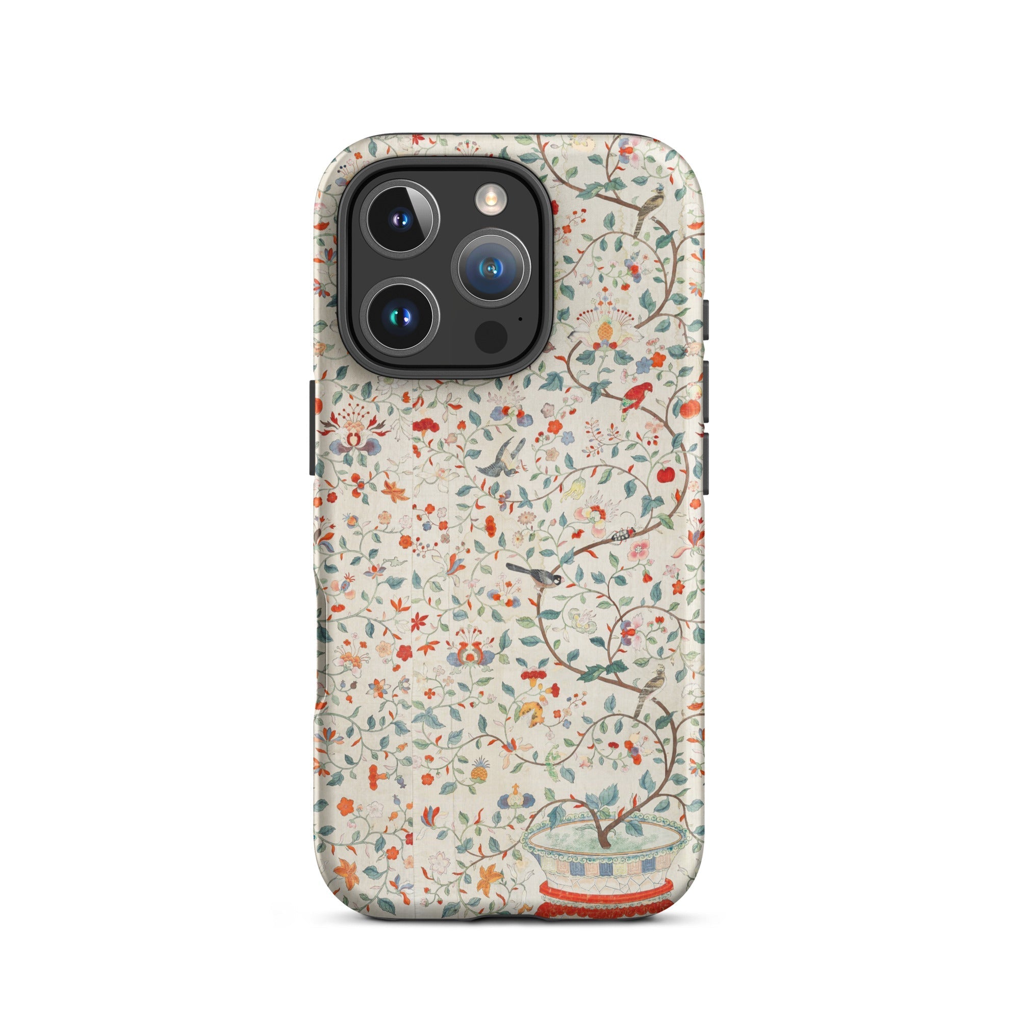 Wall Panel with Garden Urn Painted Silk Iphone Case, 16 Pro / Matte, Floral Bird Patterned Phone Case
