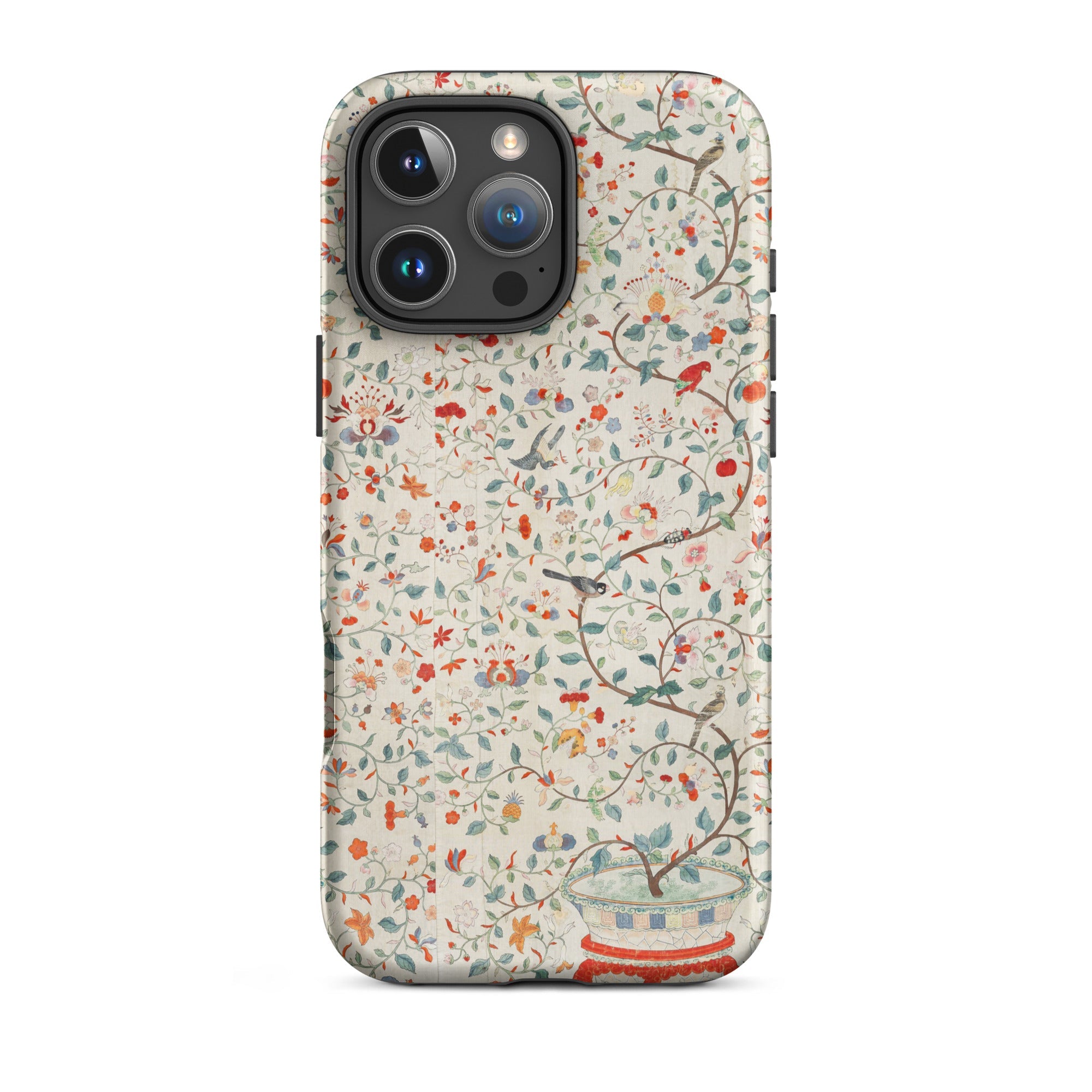 Wall Panel with Garden Urn - Painted Silk Iphone Case, 16 Pro Max / Matte, Floral Bird Patterned Phone Case