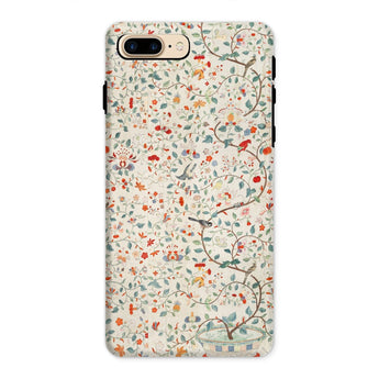 Wall Panel with Garden Urn - Painted Silk Phone Case Iphone 8 Plus / Matte Floral Bird Patterned Phone Case Painted Silk Wall, Elegantly